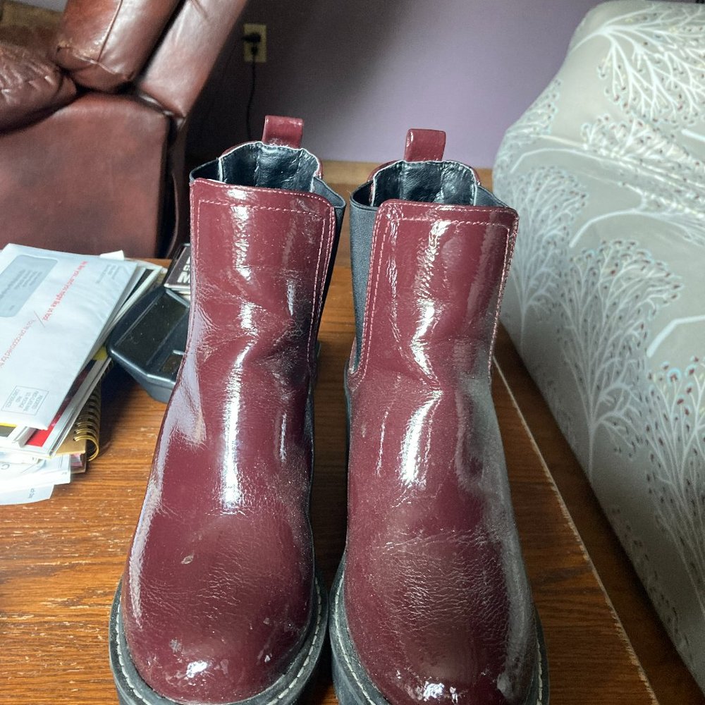 Faux Patent Leather Chelsea Boots